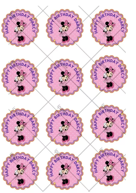 Minnie Mouse Disney Themed Pre Cut Edible Cupcake Toppers 12 x 2"
