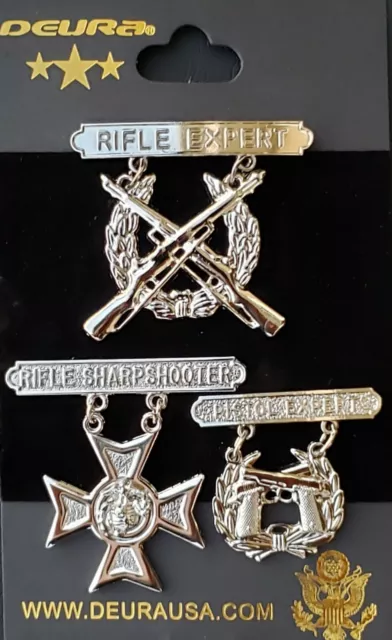 USMC US MARINE CORPS Rifle Pistol Sharpshooter QUALIFICATION EXPERT BADGE 3 PINS