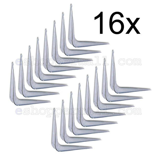 16 X White Enamel Shelf Brackets Angled Metal Shelving Support Arms - 3" x 4" BN