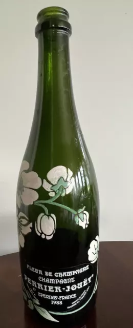 Vintage 1988 ! Perrier Jouet Champagne Bottle Hand Painted Flowers -Empty Bottle