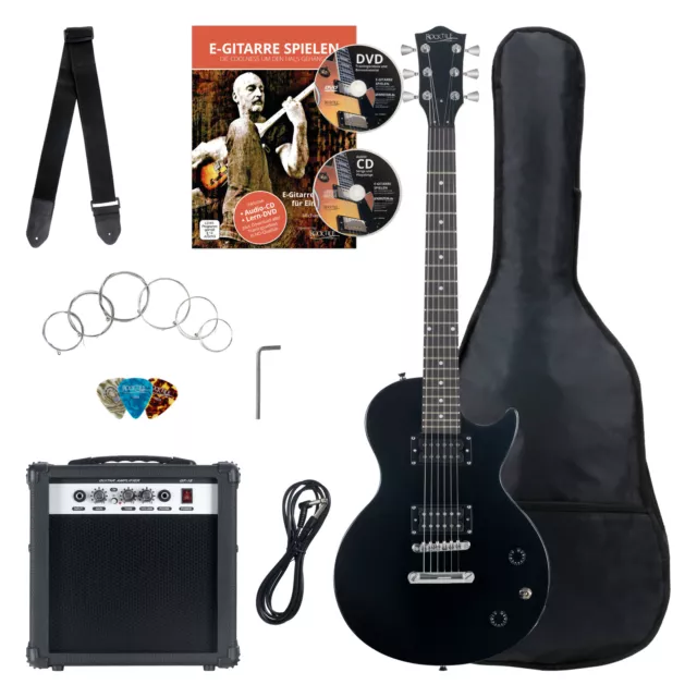 Pack Guitare Electrique LP-Style Amplificateur Sac Cable Sangle Plectres Noir