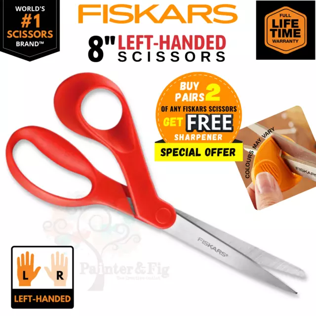 Fiskars True Left-Handed Scissors 8" Genuine SoftGrip Shears, Ultra Sharp