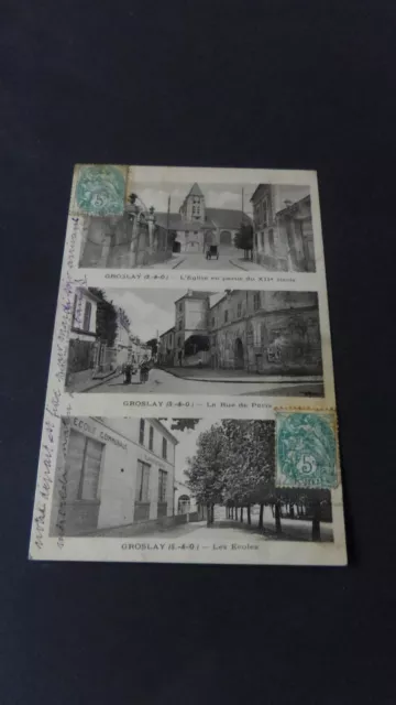CPA 95 Val d'Oise GROSLAY la rue de Paris les écoles l'église