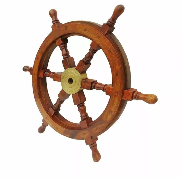 Steering Wheel 24" Nautical Pirate Wood Brass Finishing Wall Boat  Wooden Ship
