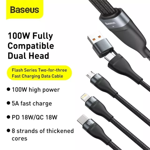 Baseus PD 100W 3 in 1 USB Type-C Micro Fast Charging Cable For iPhone 14 Macbook 2