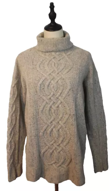 Country Road Size M Vintage 1990's Grey Wool Blend Rolled Neck Aran Knit Jumper
