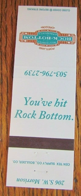 Rock Bottom Brewery Brew Pub Matchbook Matchcover (Portland, Oregon) -E1 2