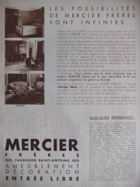 Publicité De Presse 1931 Mercier Frères Ameublement Décoration - Advertising