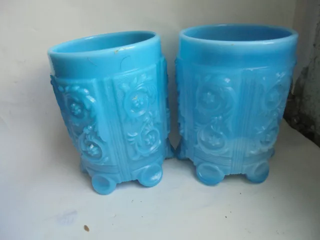 Pressglas Becher blau pressed glass cup 10cm blue alt sehr fein