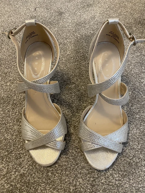 Debut Silver Metallic Diamante Glitter Stilettos Strappy High Heels Size Uk 6