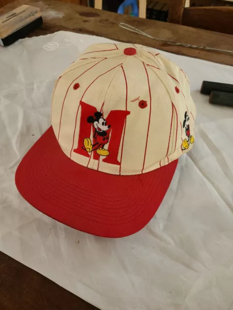 VTG Mickey Mouse Disney Red Stripe Strap Back Baseball Hat Cap Fresh Caps