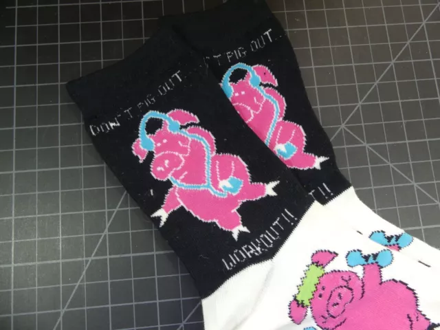 Don't Pig Out Workout Women Socks Vintage Estate Find
