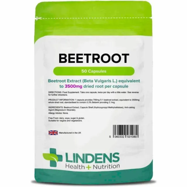 Lindens Super Strength Beetroot Extract 3500mg 50 Capsules Dietary Nitrates Beet