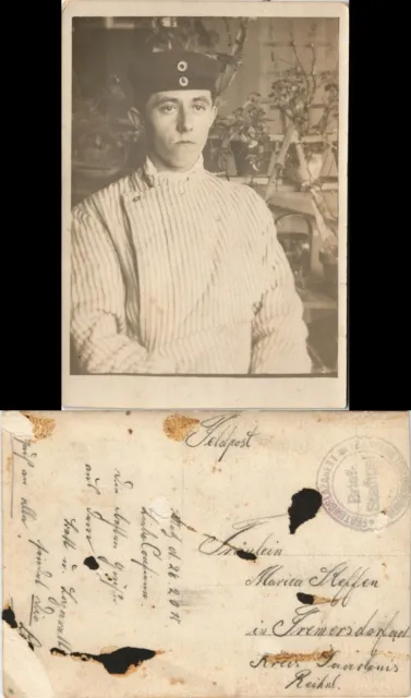 Foto-AK Militär im 1. WK, Soldat Soldier 1915 Privatfoto Militär-Briefstempel