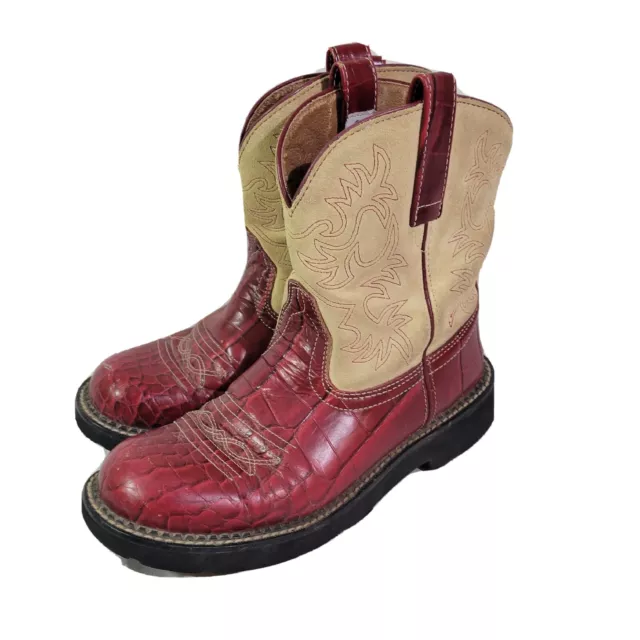Ariat Fat Baby Red Alligator Print Cowgirl Boots Cream Suede Size 9.5B # 14709