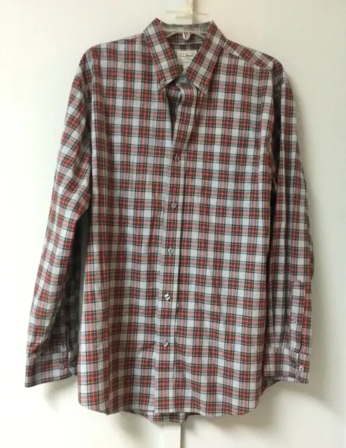 LL Bean Shirt Long Sleeve Traditional Fit Size Large Red Green Christmas Plaid