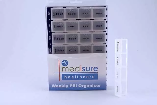Grande boîte à pilules Medisure 7 jours (hebdomadaire) Jumbo avec 28 compartiments