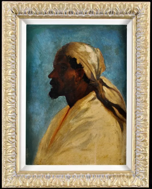 19th CENTURY OIL CANVAS PORTRAIT OF AN ARAB GENTLEMAN ANTIQUE ORIENTAL PAINTING