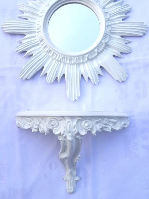 Set Console Miroir Baroque Argent – Miroir Mural + Étagère 44x38 Cm – Style Antique