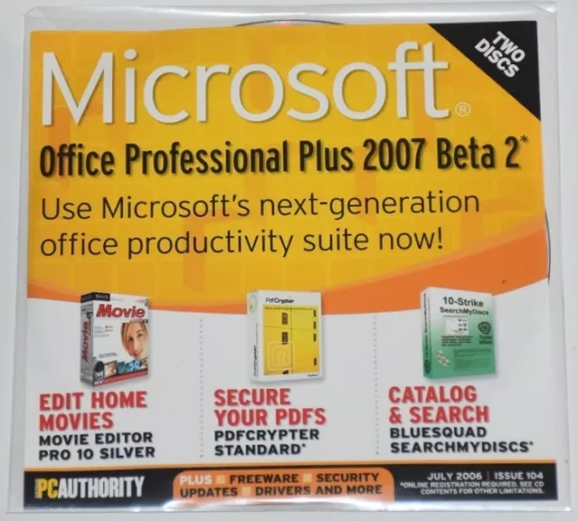 PC AUTHORITY Microsoft Office Professional Plus 2007 Beta 2 Includes 2 Discs