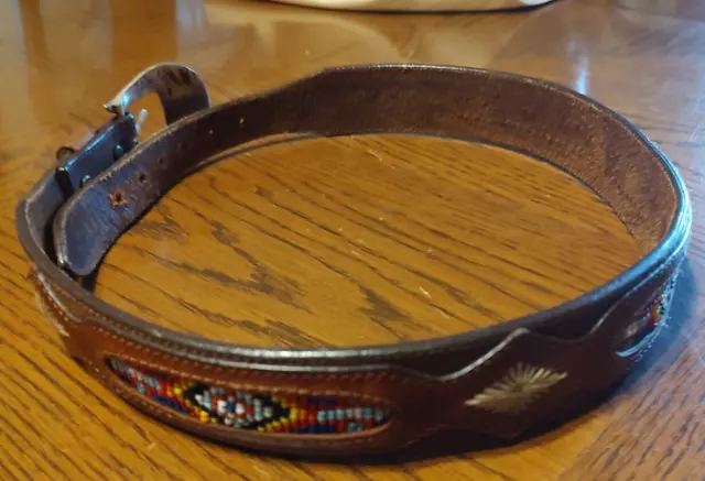 Vintage Leegin Southwestern Leather beaded belt   VGUC