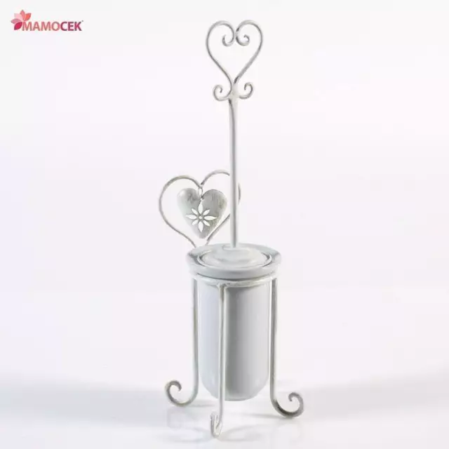 PORTA SCOPINO Cuore ferro bianco avorio anticato 14x18 h52 Bagno Shabby Chic