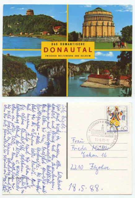 20100 - The romantic Danube Valley - postcard, special stamp Moosbach 14.5.1983