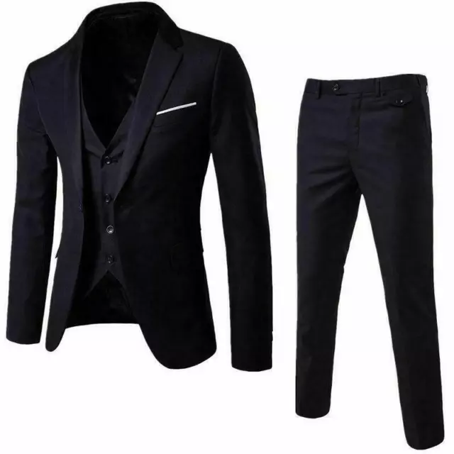Mens 3pcs Dress Formal Suits Slim Fit Bridegroom Blazers  Coat/Vest/Pants