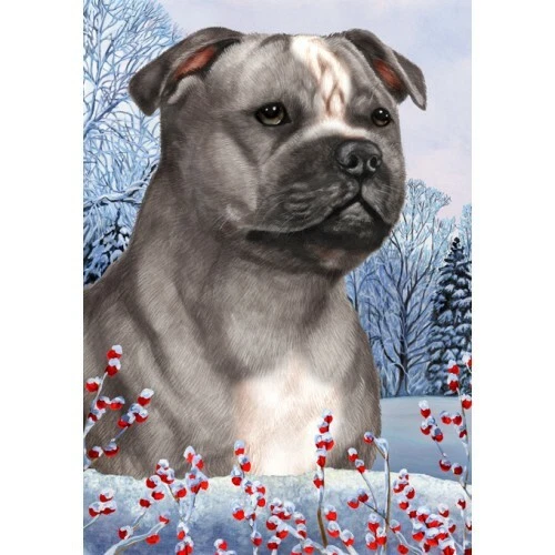 Winter House Flag - Blue and White Staffordshire Bull Terrier 15248