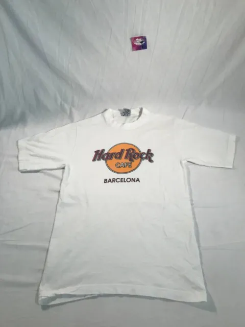 Hard Rock Cafe T-Shirt Men's Small White 90s Barcelona Spain Short Sleeve Shirt