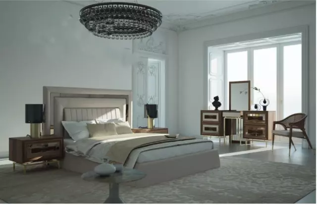 Design Chambre à Coucher 5tlg Set Complet Lit Table de Chevet Commode, Armoire