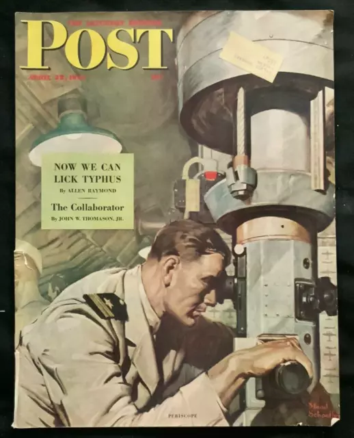 4/22 1944 VTG WWII Saturday Evening Post a/s Cover ~ US Navy Submarine Periscope