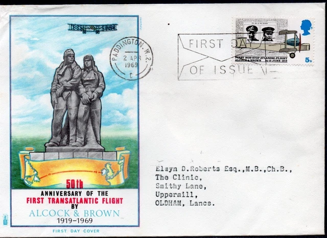 GB 1969 Anniversary of the First Transatlantic Flight by Alcock and Brown FDC