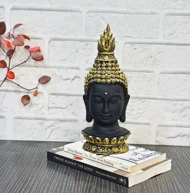 Negro Cabeza de Buda Cara Estatua para Decoración Hogar Poli Resina Obra Maestra