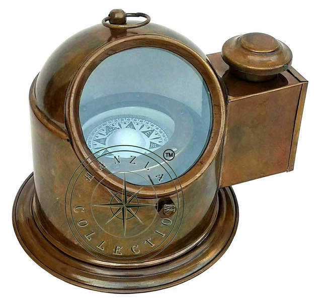 Brass Binnacle Gimbals Compass Brown Antique Marine Boat Oil Lamp Ship Gift