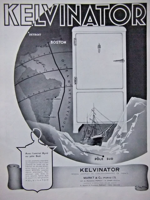 1935 Kelvinator Press Advertisement With Admiral Byrd South Pole - Advertising