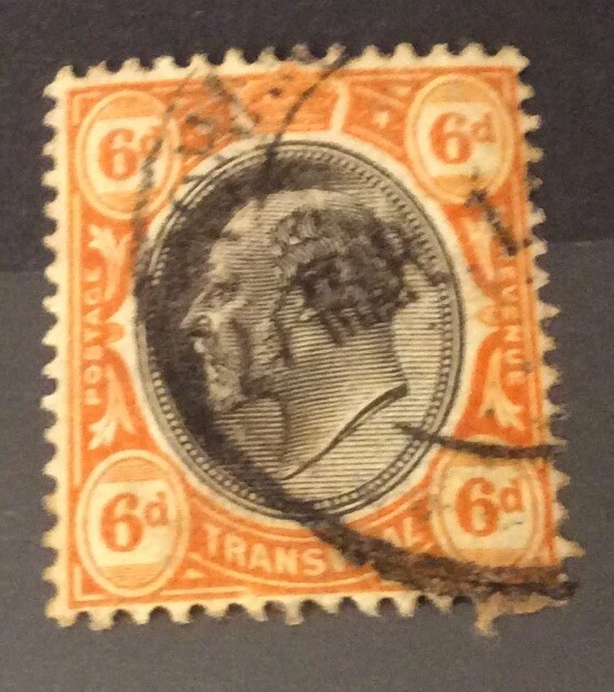 TRANSVAAL-1905 6d Black & Orange WATERMARK INVERTED Sg 266w GOOD USED
