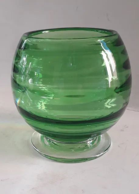 Stevens & Williams ART DECO Glass Flower Bowl Green Rib Vase