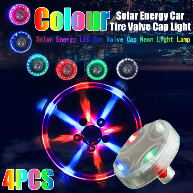 4PCS Solar Energy Auto Flash LED Car Wheel Hub Tire Valve Cap Light Lamp 15 Mode