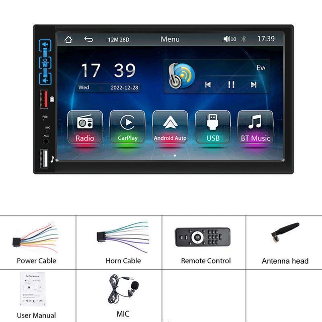 7" Double DIN Carplay Car Stereo Radio Built-in Bluetooth USB TF AUX Video Unit