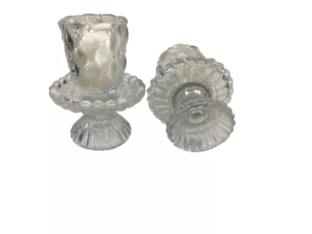 PartyLite Quilted Crystal Pair of Candleholders 4 3/4” 3