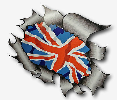 LARGE Ripped Torn Metal Look Design & Union Jack British Flag vinyl car sticker
