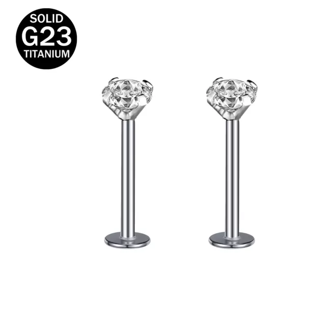 1 Pair Titanium Steel Labret Stud 18G CZ Crystal Lip Piercing Cartilage Earrings