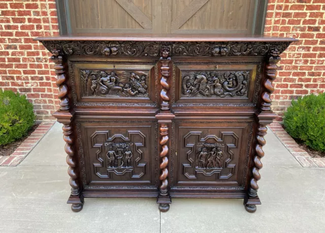 Antique French Oak Liquor Cabinet Bar Sideboard Server Allegorical Barley Twist