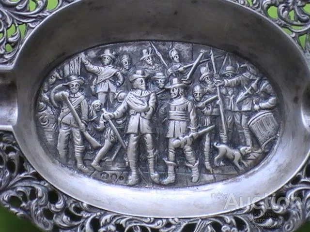 Antique Ashtray Sterling Silver Cigarette Netherlands Engraved Battle Rare 92gr