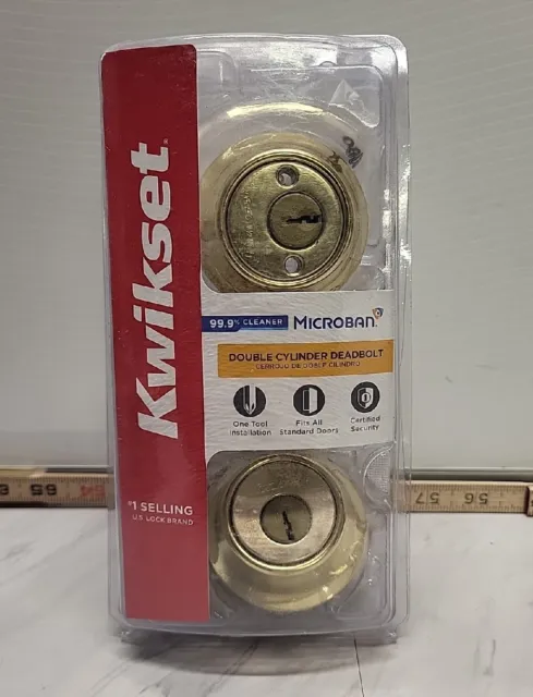 KWIKSET  Double Cylinder Deadbolt Lock Polished Brass with Microban 96650–494