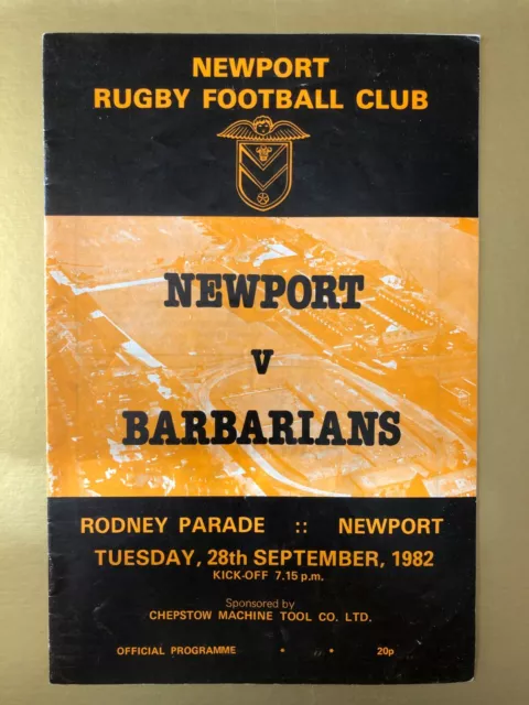 Rugby Union Match Programme Newport v Barbarians Sept 1982
