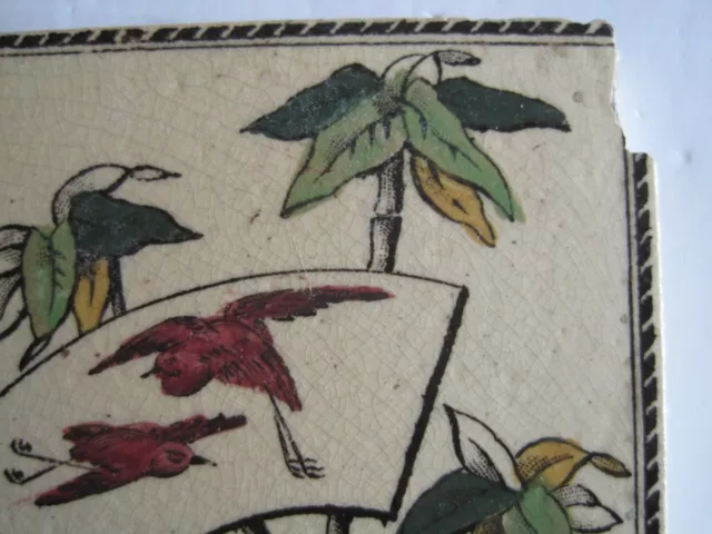 Antique Victorian Transfer Print & Tile - Japanesque Design - Cranes, Scroll 2