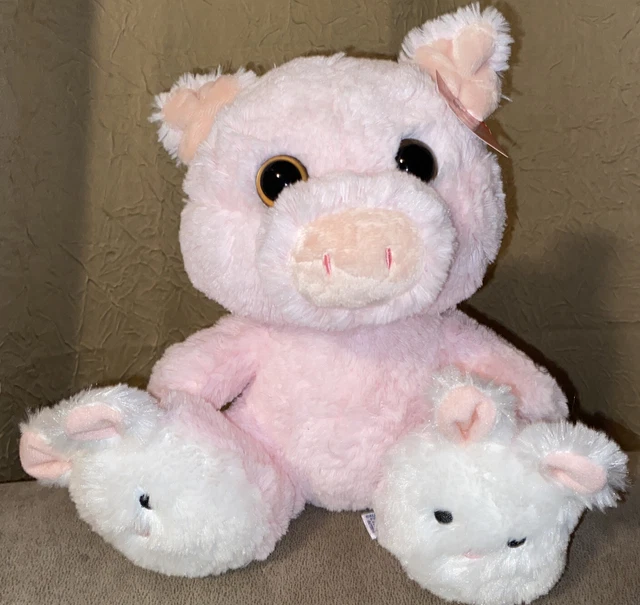 Auora Pink Pig  Plush Wearing Bunny Slippers NWT 10” Soft B71