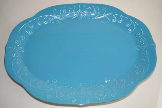 NEW Lenox French Perle Peacock Blue LARGE Oval Platter Deep Turquoise 16" x 12"